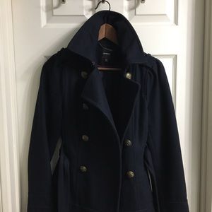 Express Navy Ruffled Pea Coat
